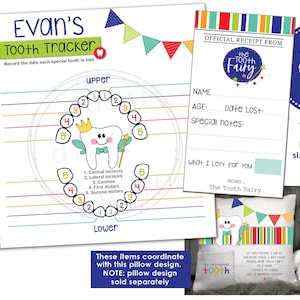 Suivi des dents + reçus - primaire - enregistrez les dents perdues et laissez un reçu • Impression sur papier pour accompagner le coussin fée des dents • Fichier png