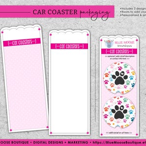 2 Pink CAR COASTER PACKAGING Designs • Scalloped Top Edge • Doubles • Color • Print & Cut or Hand-Trim • Template Sublimation File png