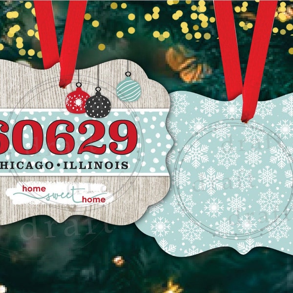 ZIP CODE Christmas Ornament Designs • Rustic • Benelux, Aluxe • Wood • Personalize • Sublimation Digital Download File PNG