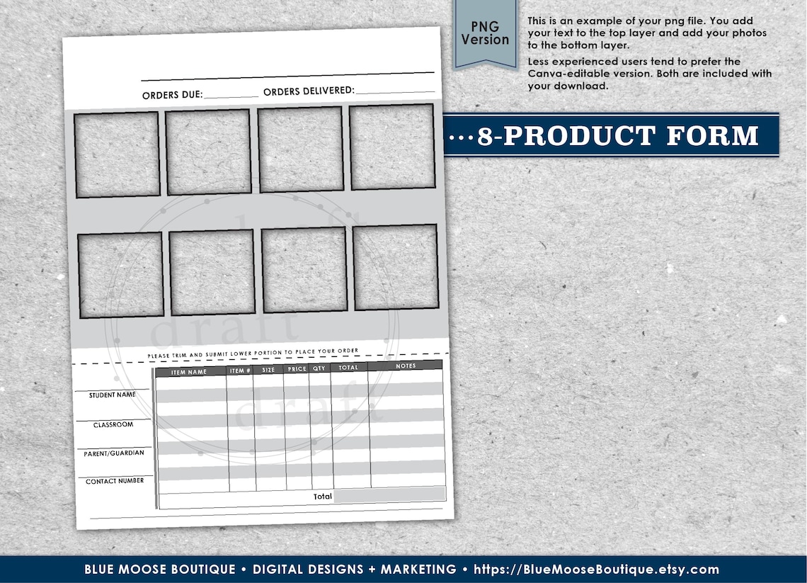 8 PRODUCT • Fundraiser Order Form Designs • DIY 8-up • Canva-editable ...