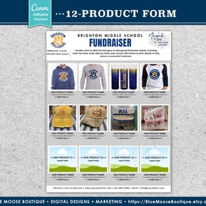 12 PRODUCT • Fundraiser Order Form Design • DIY 12-Up • Canva-Editable • Sales • PTA Flyer Templates • Digital Download Files png