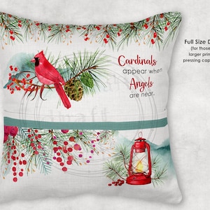 CARDINALS • Book Pillow Design • 8&quot;H Pocket • Watercolor • Visitor from Heaven • Memorial Gift • Sublimation File Design png Files