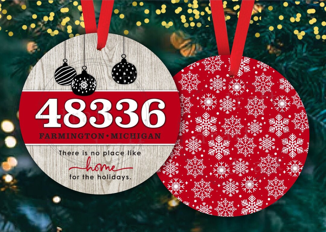Round ZIP CODE Christmas Ornament Designs Circle Rustic Red & White Personalize Sublimation