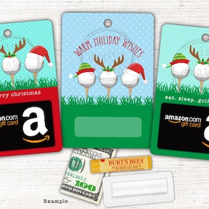 3 Designs de cartões de presente de Natal para golfe • Golfe • Chapéus de Papai Noel e Elfo • Anexar cartão de presente ==> Arquivo de download digital de sublimação PNG