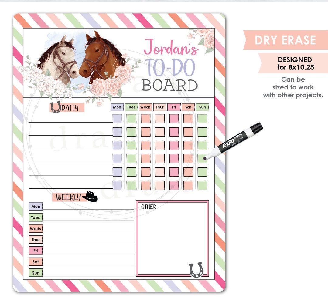 Horse TODO / CHORE Board Design Personalized Summer Dry Erase Board