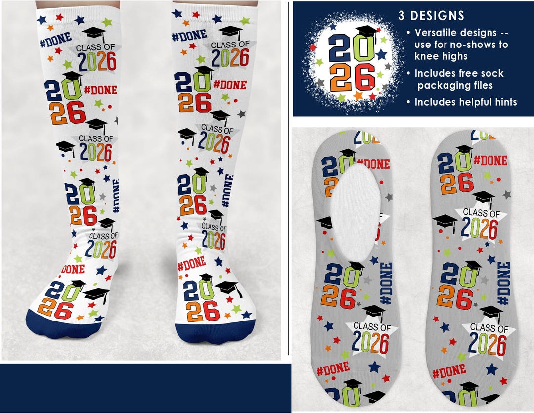3 - 2026 GRADUATION SOCKS Designs • Primary Colors • #done • Fun ...