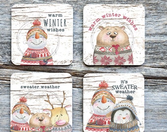 SWEATER WEATHER - Bundle of 4 Square Designs with Rustic Background - Sublimation Files Templates Digital Download - png