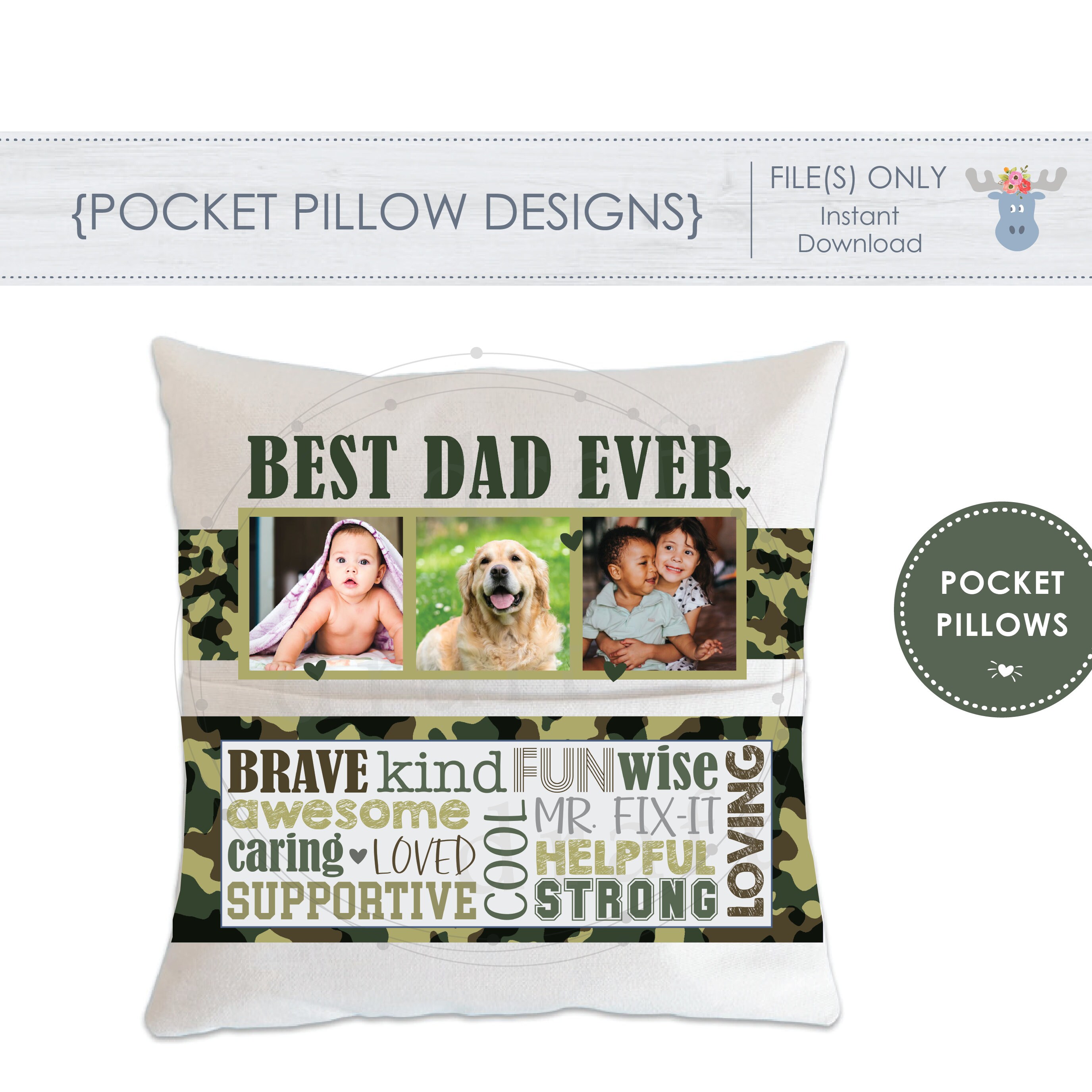 DAD Camo POCKET PILLOW Design Best Dad Ever Etsy