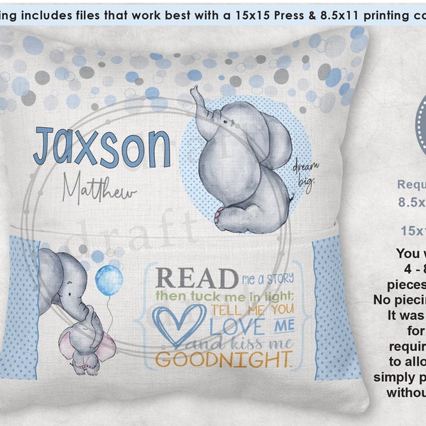 ELEPHANTS • Book Pillow Design • 8"H Pocket • 8.5x11 • Reading • Sublimation File Design • Baby Shower • png Files Digital Download