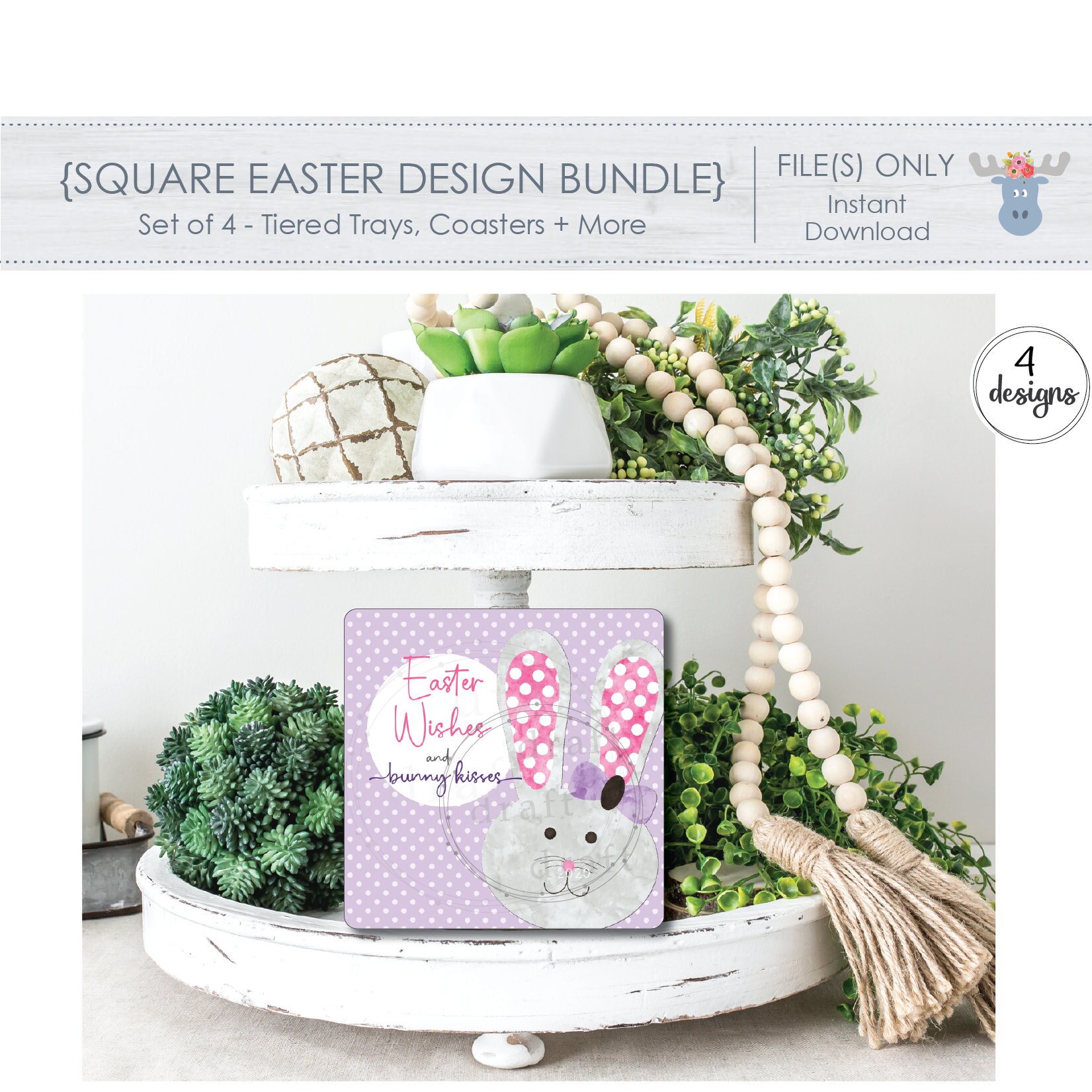 EASTER Bundle - 4 Adorable Bunny Designs Sublimation With Patterned ...