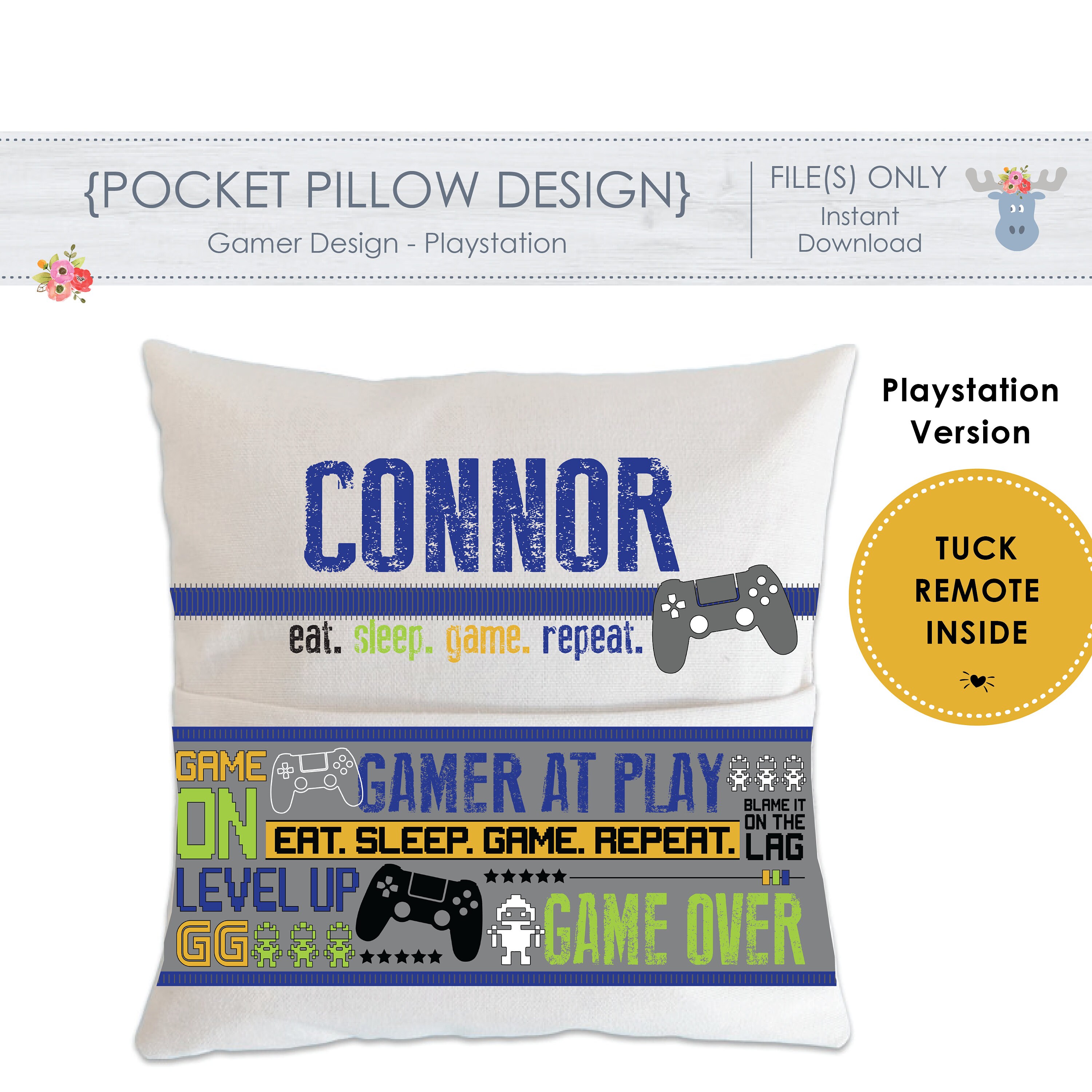 POCKET PILLOW PS4 Personalized Gamer Pillow Design Etsy