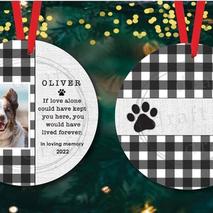 Dog Memorial Ornament • 2 Designs • Buffalo Pet Plaid Dog • If Love Alone • Space to Personalize • Sublimation Digital Download Design - png