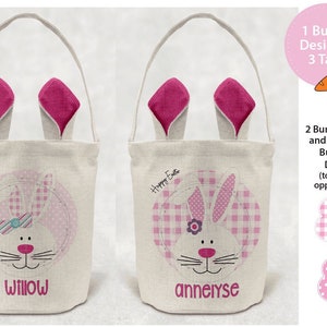 EASTER BUNNY BUCKET Designs • Happy Easter • 2 Bunnies • 2 Bunny Tails • Ears • Personalized Baskets • Sublimation Digital Download Design