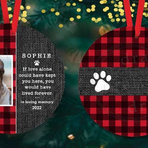 Pet Memorial • 2 Designs • Buffalo Plaid Dog Ornament • If Love Alone • Space to Personalize • Sublimation Digital Download Design - png