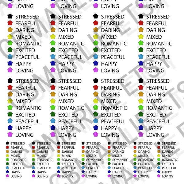 FULL SHEET Download Image of Mood Ring Charts - Mood Chart - Printable Mood Jewelry Chart - Printer ready JPG Mood Chart