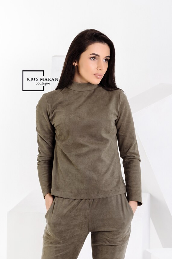 khaki roll neck jumper womens