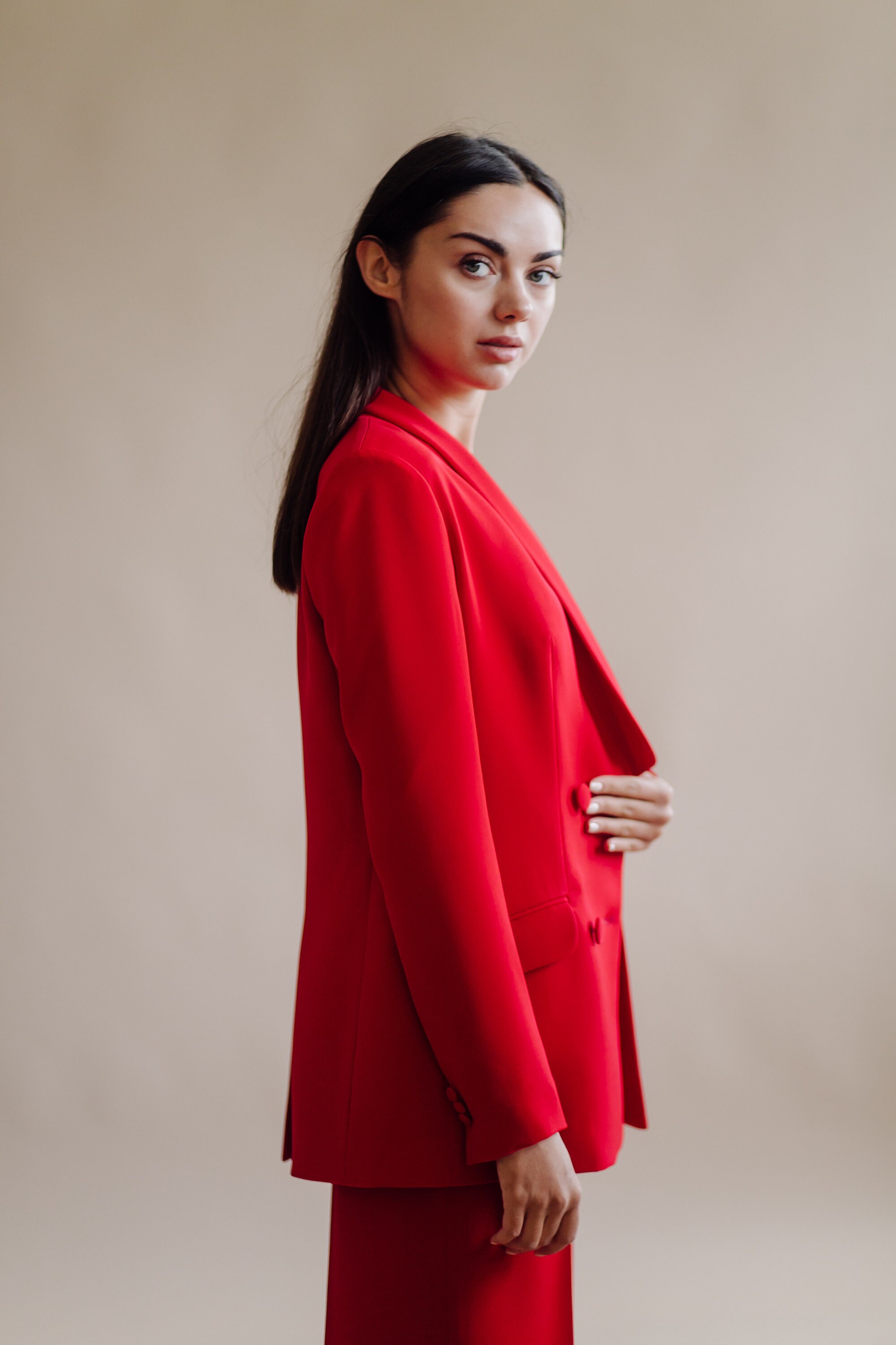 red pantsuit for ladies