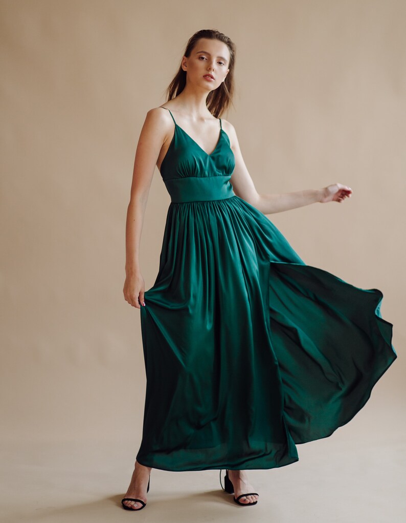 dark green silk gown