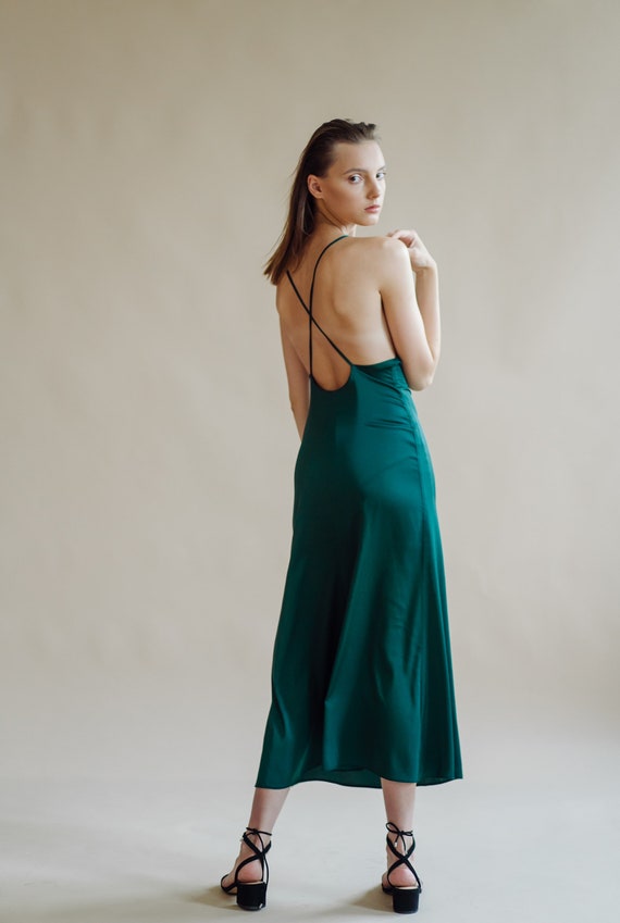dark green silk gown