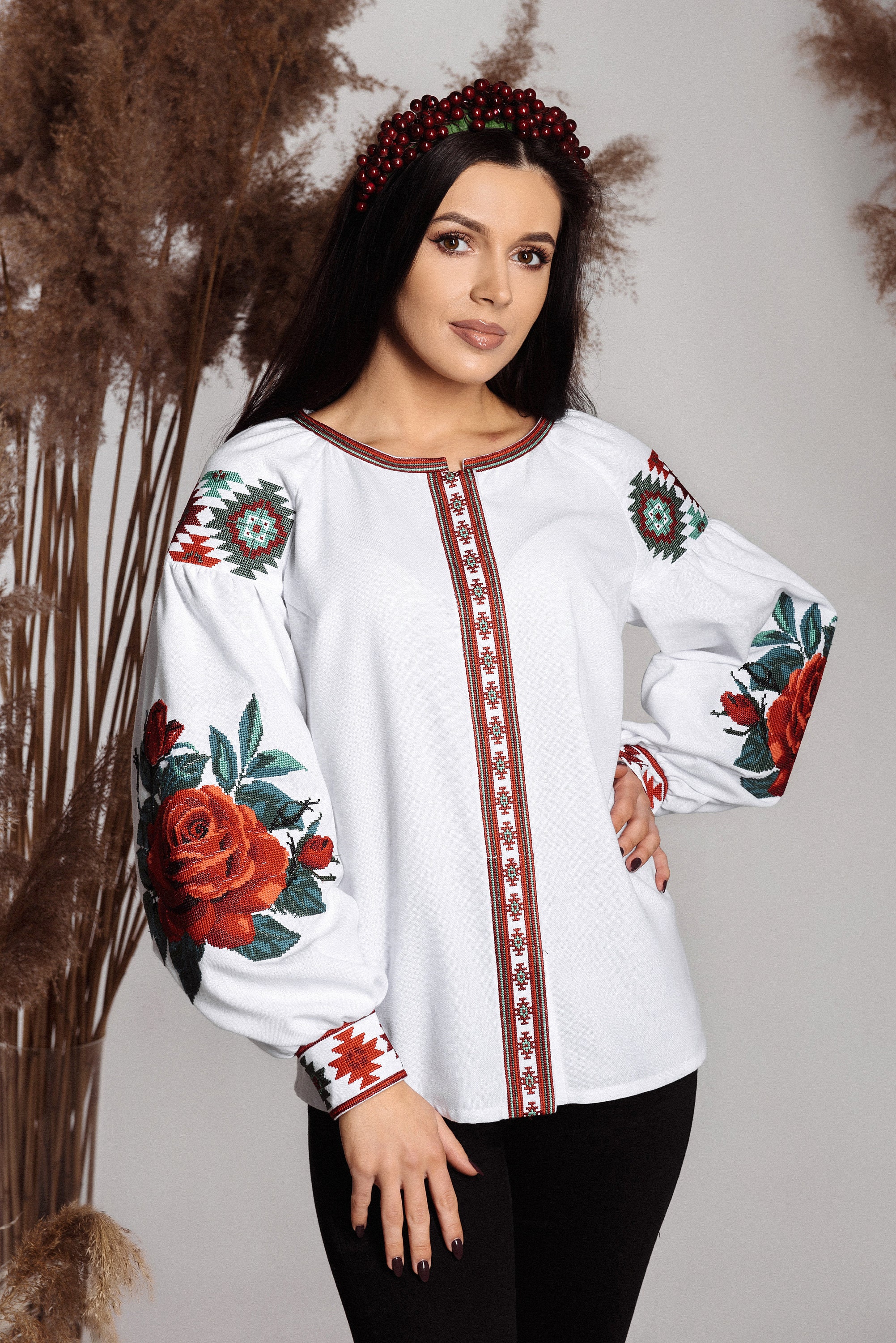 Ukrainian Embroidered Blouse Red Roses Embroidered Blouse - Etsy