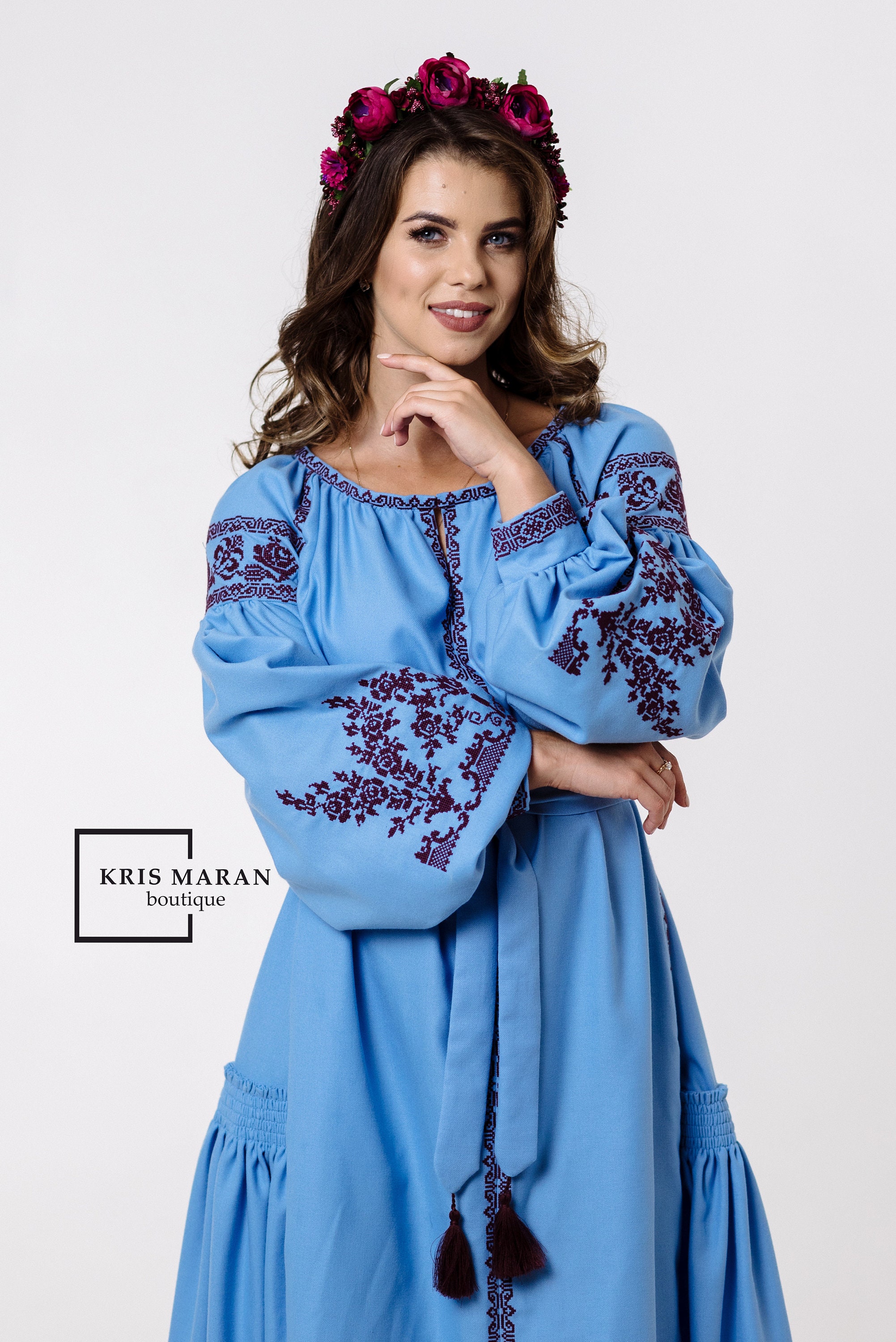 Bohemian Embroidered Dress Boho Dress Ukrainian Blue - Etsy