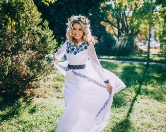 Ukrainian wedding dress, Bohemian wedding dress, embroidered wedding dress, white long wedding dress, bohemian wedding dress