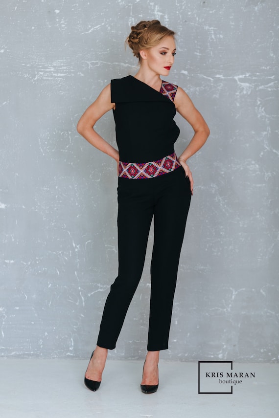 black embroidered jumpsuit