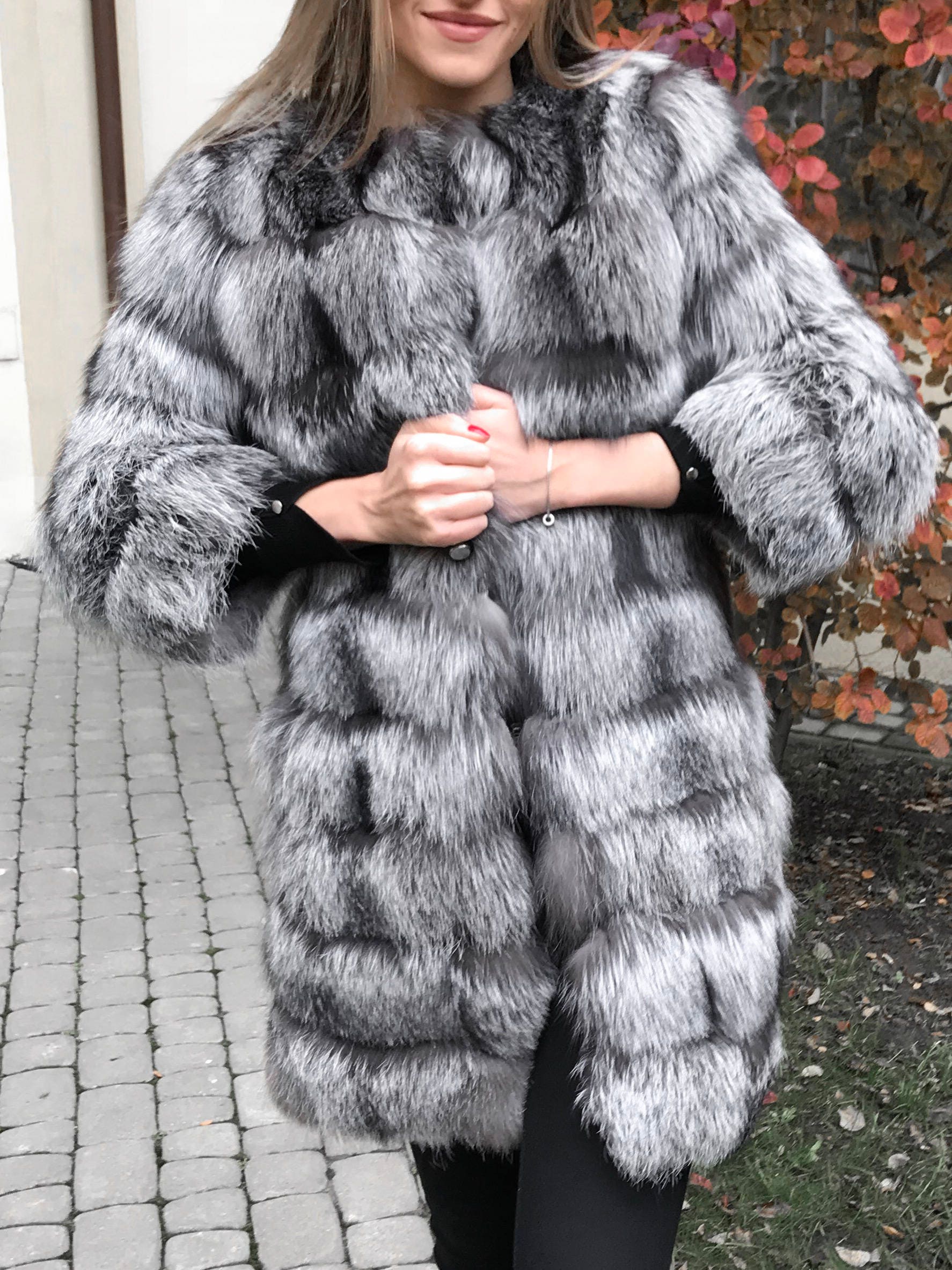Luxury Gift Silver Fox Fur Coat Real Fur Coat Silver Fox | Etsy