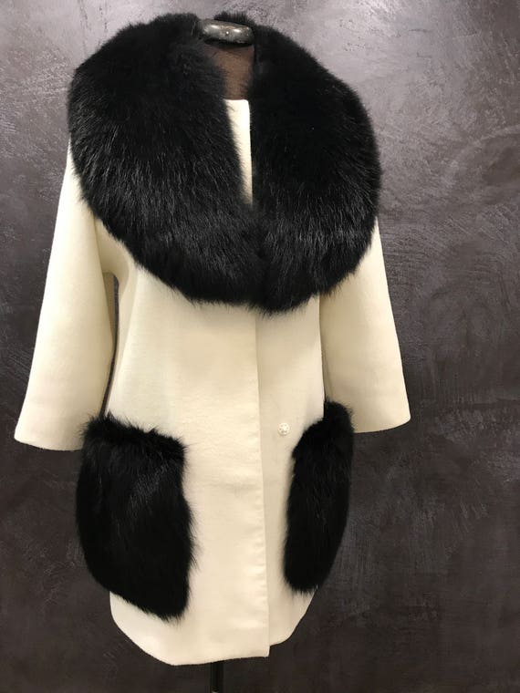 Women Fox Fur Coat Fox Fur Collar and Pockets Wool Coat with | Etsy