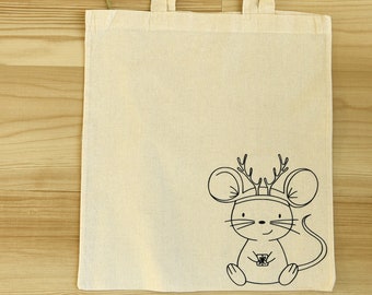 Jute bag / shopping bag / carrying bag mouse with antlers and gift