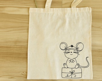 Jute bag / shopping bag / carrying bag mouse with biscuit and gift