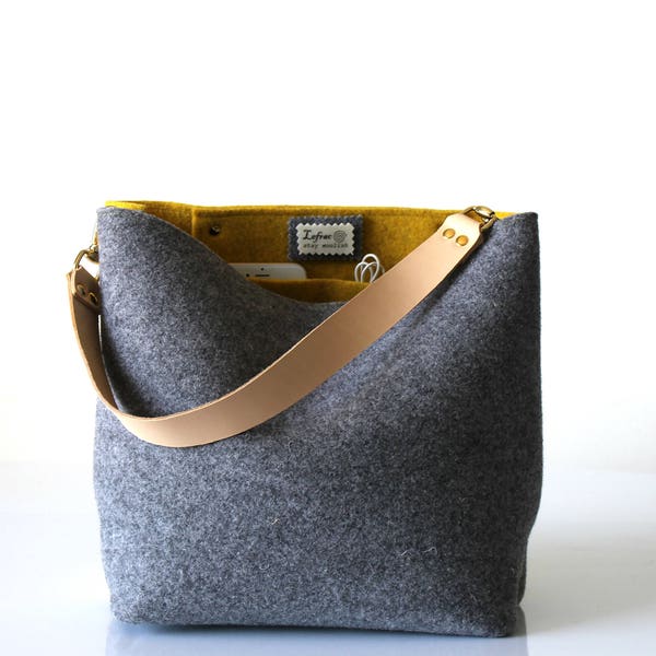 Hobo Tote Bag, Felt Purse, Purse Boho, Leather Bag, Felt Shoulder Bag, Felt Handbags, Gift for Her, Made in Italy