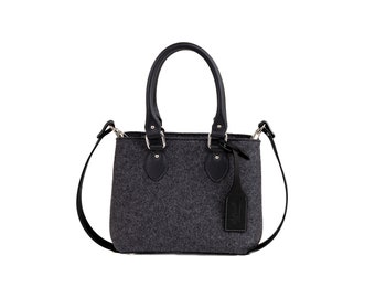 Mini Emma Handbag, Felt Handbag, Charcoal Grey Bag, Shoulder Felt Bag, Gift for Vegan Women, Merino Felt Purse