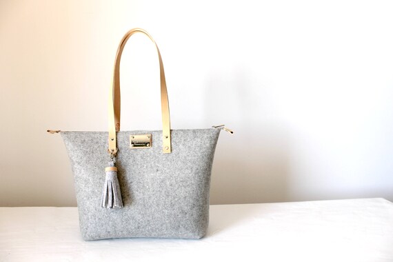 grey tote bag with zip