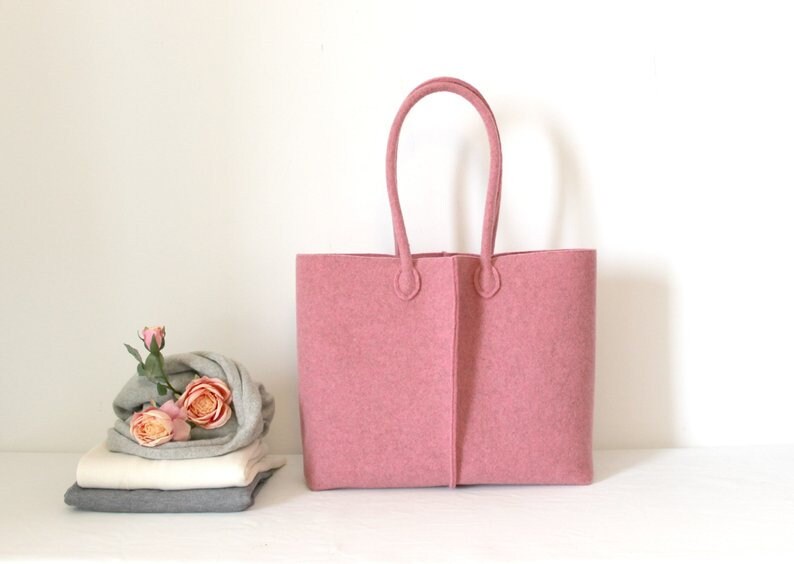 Large Felt Shoulder Tote Pink Felt Tote Felt Bag Custom - Etsy