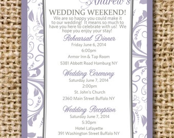 Wedding Itinerary for Hotel Bags