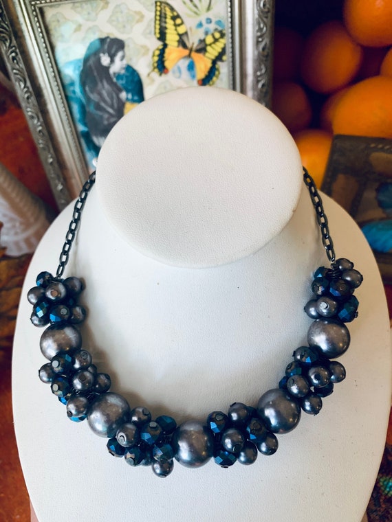 1940s Glamorous Blue Bauble Costume Choker 21"