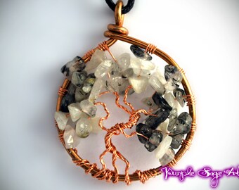 Tree of life pendant- Tree of Life Necklace- Tourmalinated Quartz Wire Wrapped Tree-Of-Life Pendant - Tree Life Pendant- Celtic Tree of Life