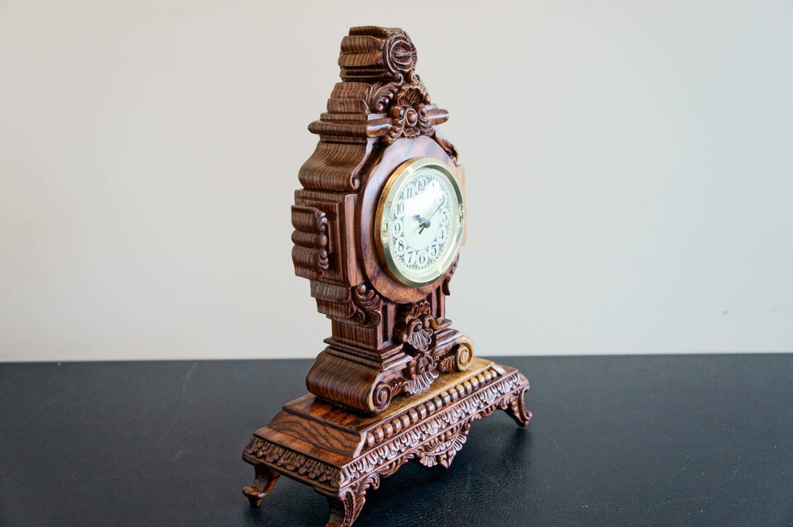 Wood Carved Clock Etsy