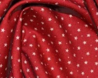 White Stars & Spots on Red - 100% Cotton Poplin Dress Fabric Material - 3mm Stars - Metre/Half - 44" (112cm) wide