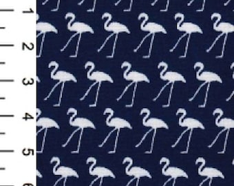 White Flamingo in Lines on Navy Blue - 100% Cotton Poplin Dress Fabric - Metre/Half - 44" (112cm) wide