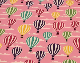 Pink - Stripey Hot Air Balloons - 100% Cotton Poplin Dress Fabric - Metre/Half - 44" (112cm) wide