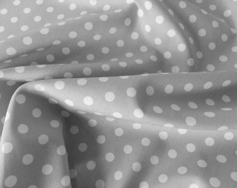 White on Silver/Light Grey - 100% Cotton Poplin Dress Fabric Material - 7mm Polka Dot / Spot - Metre/Half - 44" (112cm) wide