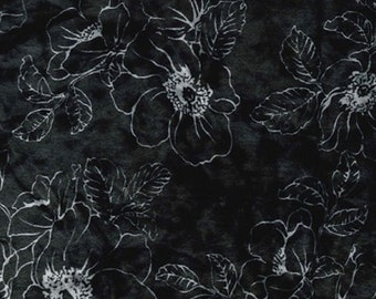 Silver / Grey - Floral Printed Velvet - Rayon/Polyester Fabric Material - 140cm (55") wide
