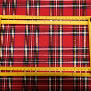 Red Royal Stewart Small Tartan Fabric PolyViscose Metre/Half 59 150cm wide image 2