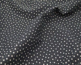 White Stars & Spots on Black - 100% Cotton Poplin Dress Fabric Material - 3mm Stars - Metre/Half - 44" (112cm) wide