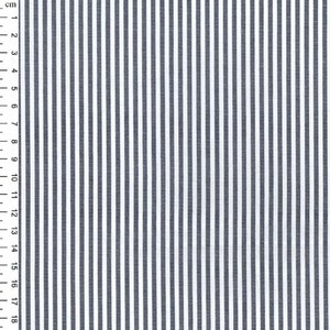 May include: White fabric with thin, dark blue vertical stripes. The fabric is measured in centimetres.