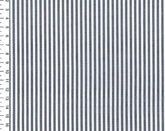 Navy Blue - Chambray 100% Yarn Dyed Cotton Fabric Candy Stripes - OekoTex - Metre/Half/FQ - 56" (144cm) wide