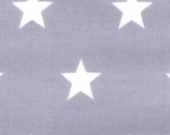 White Stars on Silver - 100% Cotton Poplin Dress Fabric Material - 20mm Stars - Metre/Half - 44" (112cm) wide