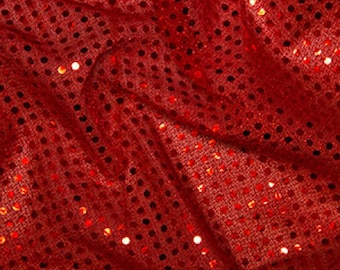 Red - 3mm Sequin Fabric - Shiny Sparkly Material - 44" (112cm) wide Knitted Backing